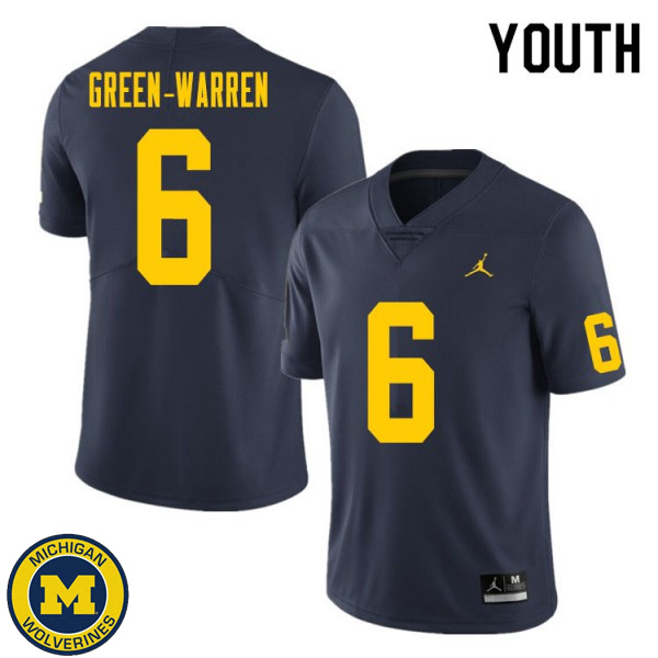 Youth University of Michigan #6 Darion Green-Warren Navy NCAA Player Game Jersey